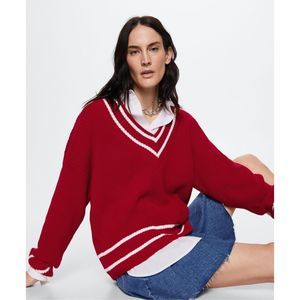Mango V-Neckline Oversize Sweater Red Size M